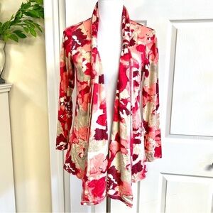 LIZ LANGE Womens open front jersey knot long sleeve stretch floral cardigans M